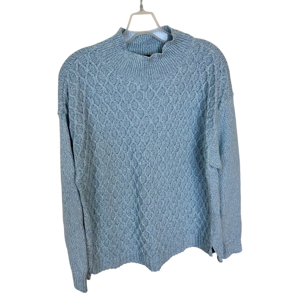 Talbots XL Blue Cable Knit Sweater Womens Pullover Aqua Blue Fishermans